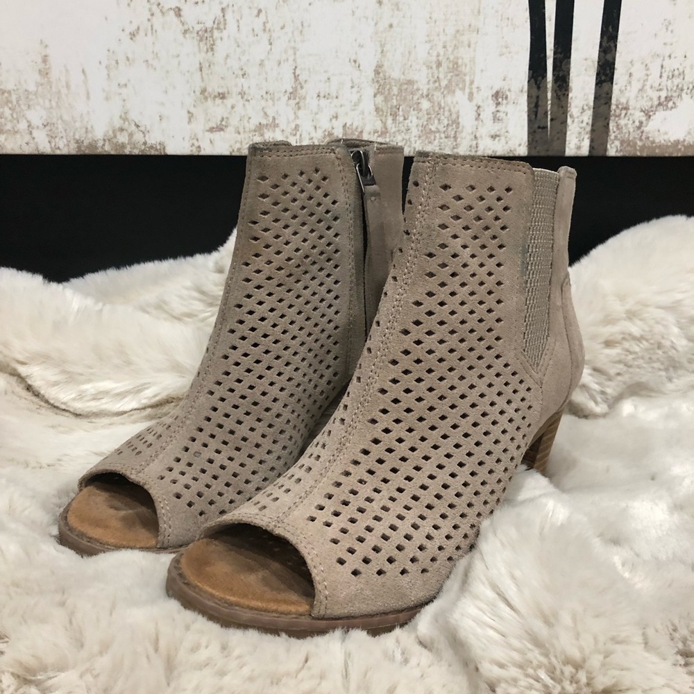 Toms Majorca Peep Toe Suede Booties
